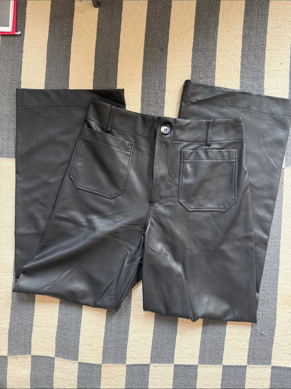 Anthropologie Maeve Black Faux Leather Wide-Leg Pants